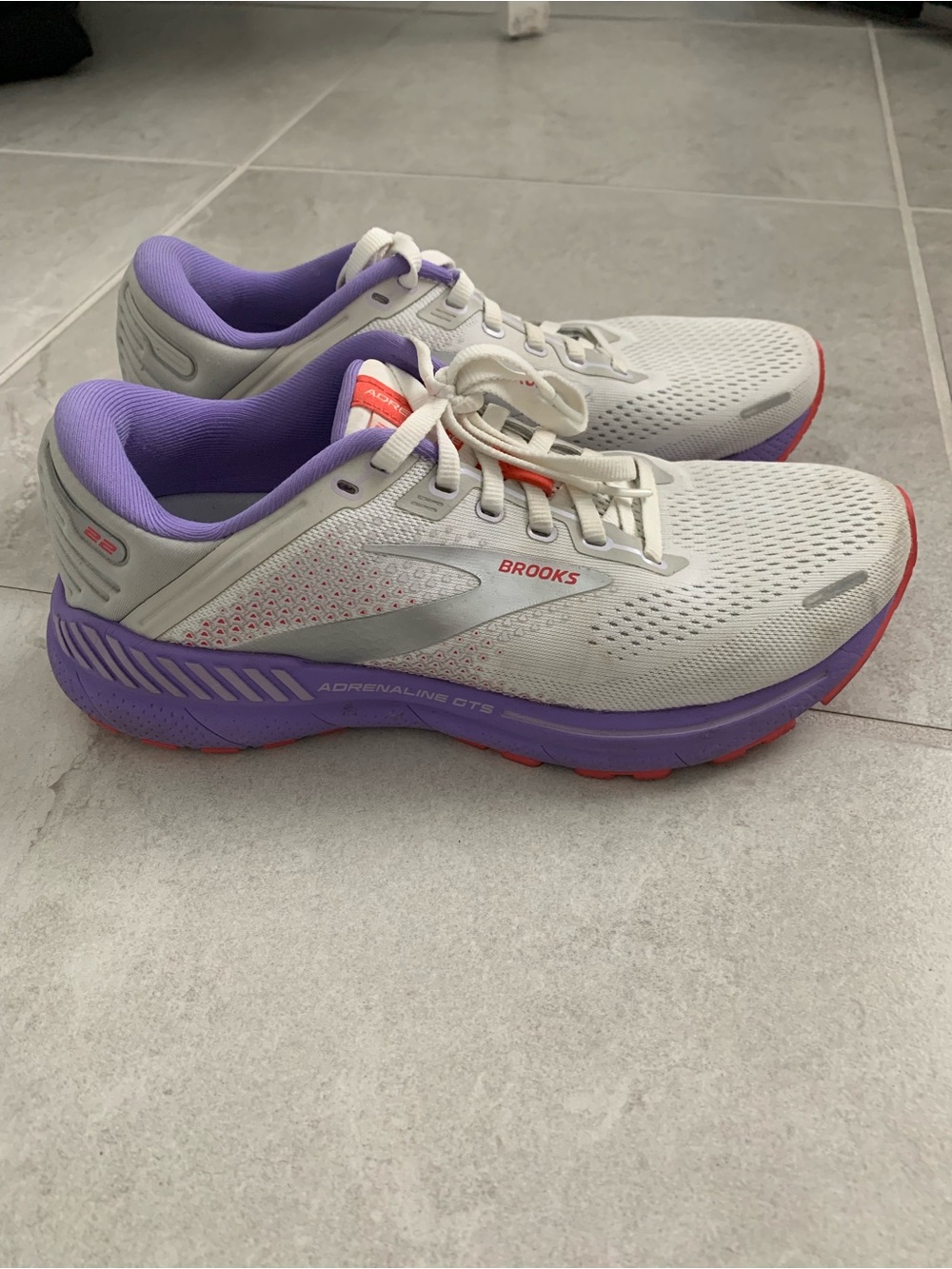 Brooks Women's Running Shoes in Light Gray with Purple and Coral Accents